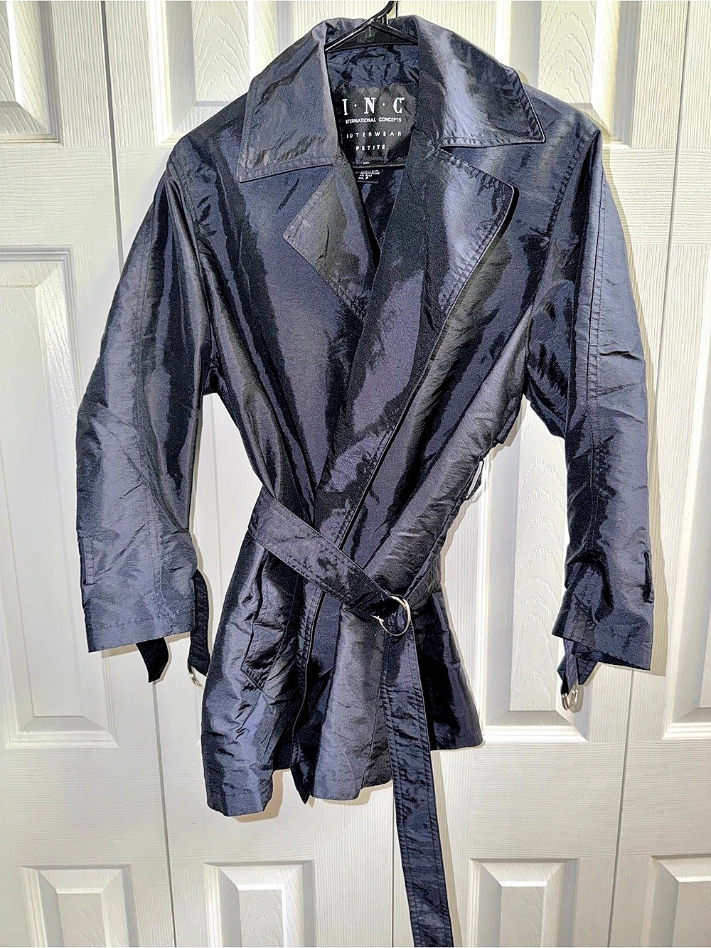 INC Belted Trench Coat Black Size P Like New